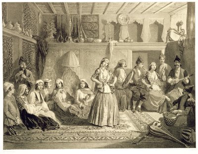 De rustkamer bij de baden in Shemakha, op de Shirvanskaya Steppe, plaat 40 uit een boek over de Kaukasus, gegraveerd door Charles Claude Bachelier en Adolphe Bayot (1810-66) uitgegeven door Alfred Leon Lemerci door Grigori Grigorevich Gagarin