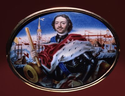 Portret van keizer Peter I met een uitzicht op de Peter en Paul-vesting in Sint-Petersburg door Grigori Semyonovich Musiklysky