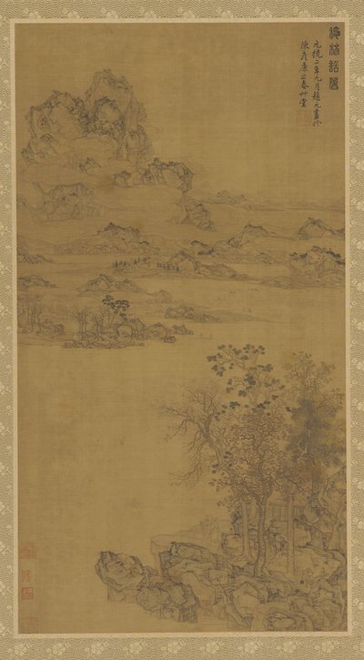 Afscheid van een Vriend onder Herfstbomen, Qing-dynastie, 17e-vroege 18e eeuw door Gu Fuzhen