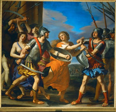 Hersilia scheidt Romulus en Tatius, de koning van de Sabijnen ... door Guercino (1591-1666)
