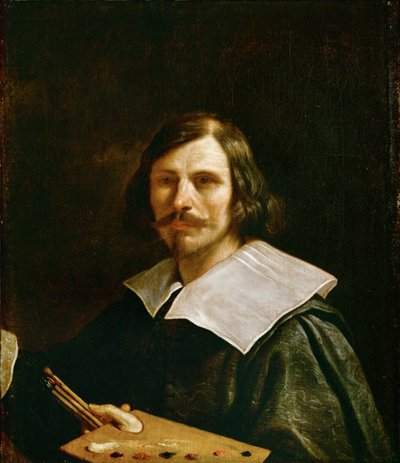 Zelfportret met schilderspalet ... door Guercino (1591-1666)