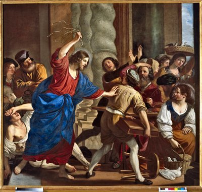 Christus verdrijft de geldwisselaars uit de tempel door Guercino