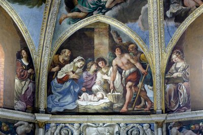 Fresco met de aanbidding van de herders door Guercino (1591 1666)