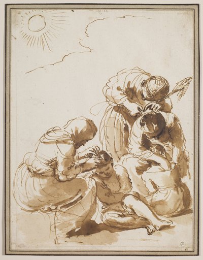 De luizenjagers, begin jaren 1620 (pen en inkt met was op papier) door Guercino (1591-1666)