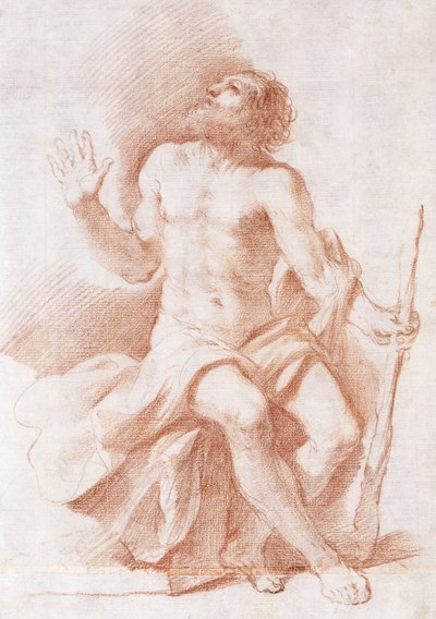 Sint Paulus de kluizenaar, kijkend naar links en een stok vasthoudend, c.1637-8 door Guercino