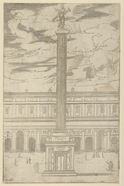 Triomfzuil met vrouwelijke figuur van Roem die een trompet vasthoudt, een tijdelijke decoratie, 1598 door Guido Reni