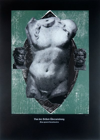 Over jezelf overwinnen, Aldus sprak Zarathustra, 2024 (houtsnede en zeefdruk) door Guilherme Pontes