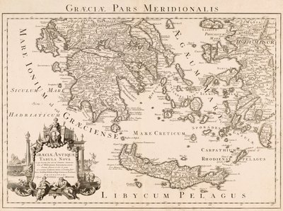 Kaart van het oude Griekenland en een deel van Turkije (gravure) door Guillaume (after) Delisle