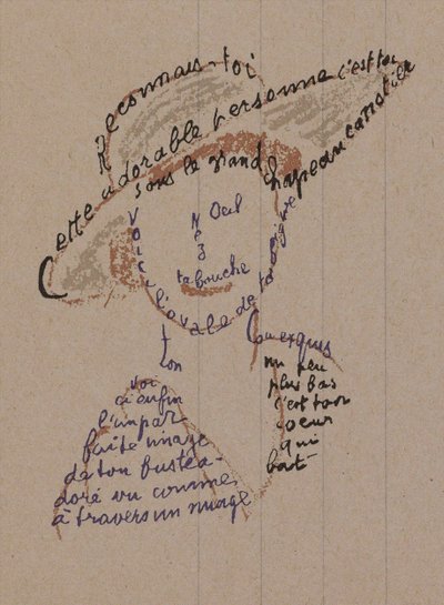 Calligram "Reconnais-toi" voor Coco Chanel, ca. 1918 door Guillaume Apollinaire