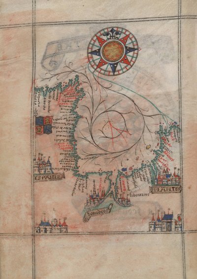 Golf van Biskaje in de atlas van Guillaume Brouscon (1540-1560) door Guillaume Brouscon
