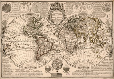 Carte generale de la terre - ou mappe monde auec les quatre principau  sistemes  les figures des sept planetes le tout selon les nouvelles obseruations. LOC 2017585685 door Guillaume Danet