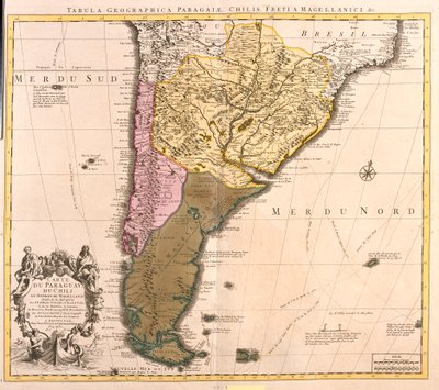 Kaart van Paraguay, Chili en Magellaanland (Argentinië) (ets) door Guillaume Delisle