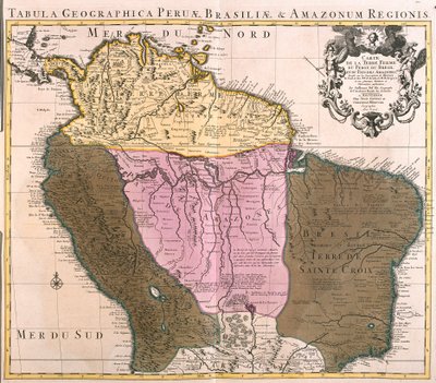 Kaart van Peru, Guyana, Brazilië en de Amazonegebieden (ets) door Guillaume Delisle