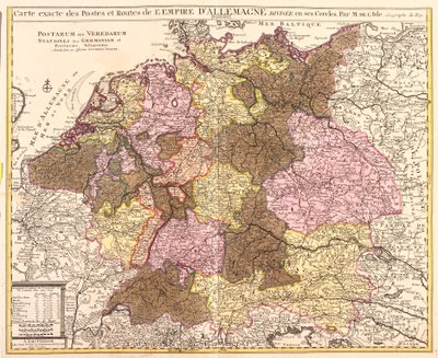 Kaart van wegen en posten van Duitsland (ets) door Guillaume Delisle