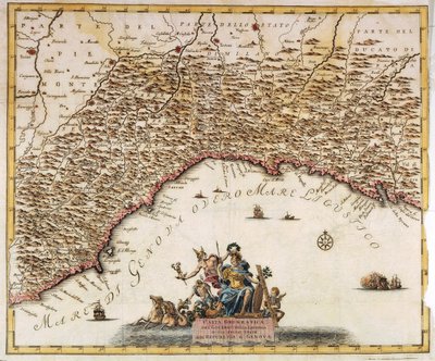 Republiek Genua, kaart uit De huidige staat van de wereld, Venetië, kopergravure door Guillaume Delisle