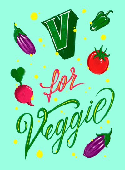V VOOR VEGGIE, 2025 (digitale kunst) door Guillaume Laserson