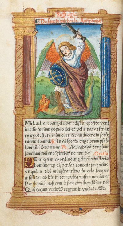 Getijdenboek (Gebruik van Rome): fol. 97v, Sint Michaël de Aartsengel door Guillaume Le Rouge