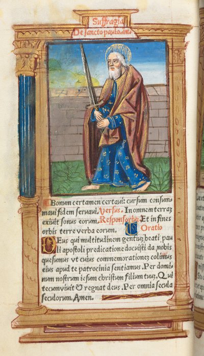 Gedrukt Getijdenboek (Gebruik van Rome): fol. 99v, St. Paulus door Guillaume Le Rouge