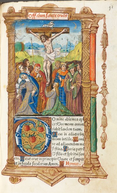 Gedrukt getijdenboek Gebruik van Rome: fol. 55r, De kruisiging, 1510 door Guillaume Le Rouge