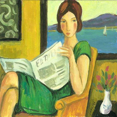 Meisje leest de krant, 2013 (gouache op papier) door Guillermo Martí Ceballos