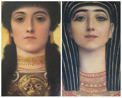 Oud Griekenland en Oud Egypte, detail hoofden van Athena en Isis door Gustav Klimt