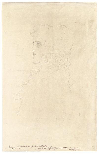 Portret van een vrouw in profiel met rucheskraag door Gustav Klimt