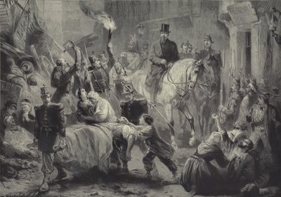 Louis Napoleon bezoekt de barricades van Parijs te paard in de nacht van 3 december 1851 door Gustav Bartsch