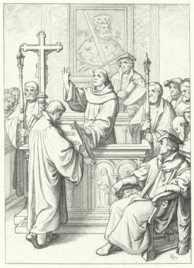 Maarten Luther ontvangt zijn doctoraat van Andreas Karlstadt aan de Universiteit van Wittenberg, 1512 door Gustav Ferdinand Leopold Konig
