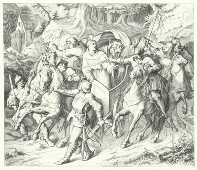 Maarten Luther wordt ontvoerd op zijn terugkeer van de Rijksdag van Worms, 1521 door Gustav Ferdinand Leopold Konig
