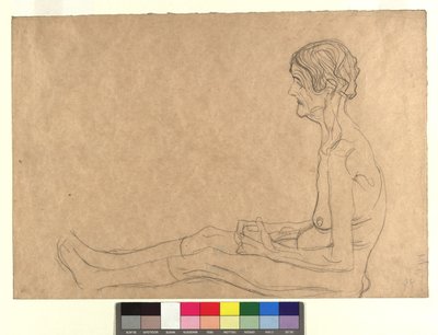 Aktstudie einer sitzenden alten Frau door Gustav Klimt