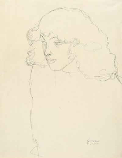 Halflang portret van een meisje in driekwart profiel, 1913 door Gustav Klimt