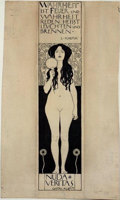 Nuda Veritas, Studie voor een later olieverfschilderij door Gustav Klimt