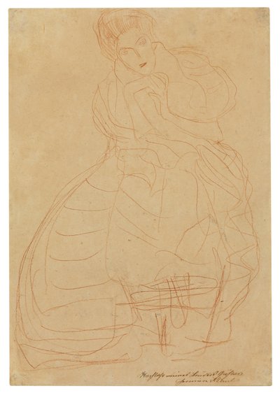 Portret van Adele Bloch-Bauer. Kostuumstudie met handen in hoefijzervorm door Gustav Klimt