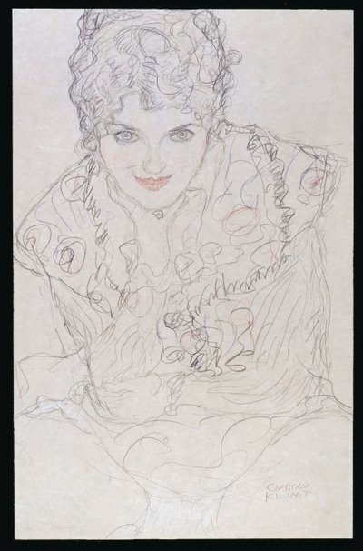 Portret met Rechterhand op Kin, ca. 1917-18 door Gustav Klimt