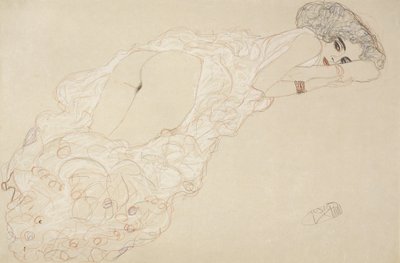 Liggende Naakt op Haar Buik en Naar Rechts Kijken, 1910 door Gustav Klimt