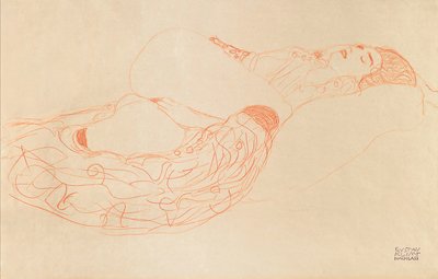 Liggende Halfnaakte Masturberend door Gustav Klimt