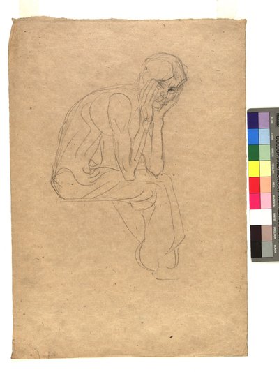 Zittende figuur met het hoofd op de handen gesteund door Gustav Klimt