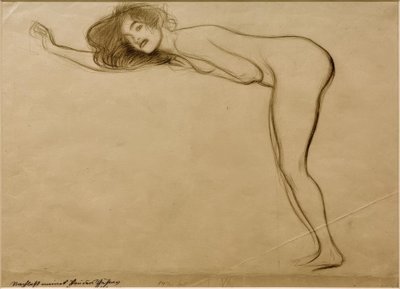 Staand naakt meisje met gebogen lichaam naar links door Gustav Klimt