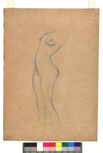 Studie van een staand vrouwelijk naakt naar links door Gustav Klimt
