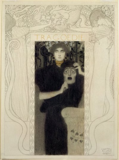 Tragedie. Studie voor de allegorie van de tragedie (pen en inkt, wit gewassen) door Gustav Klimt