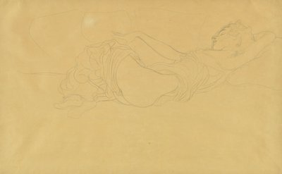 Vrouw Liggend op haar Rug, Gedeeltelijk Gekleed door Gustav Klimt