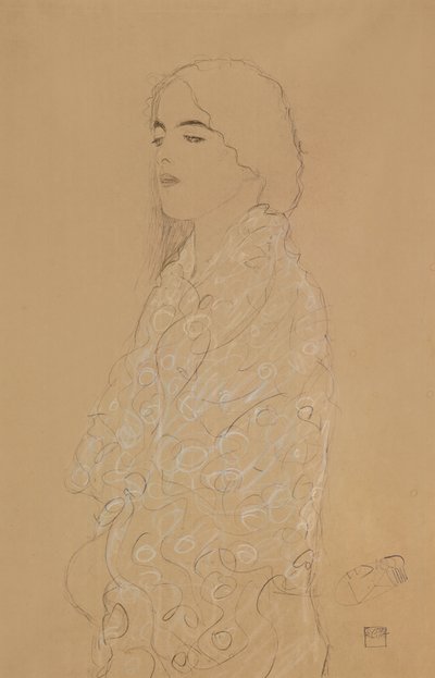 Vrouw met een witte sjaal door Gustav Klimt