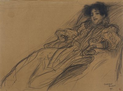 Jonge vrouw in een fauteuil door Gustav Klimt