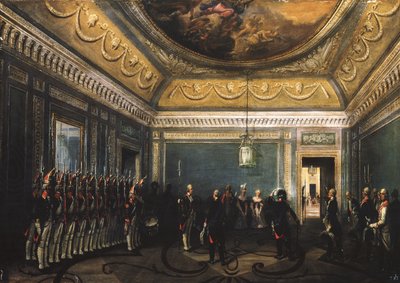 Wisseling van de Preobrazhensky Regiment Guards in het Gatchina Paleis ten tijde van Paul I door Gustav Schwarz