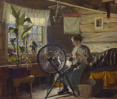 Vrouw in boerderij interieur door Gustav Wentzel