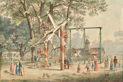 Haspel en schommel in de Wurstelprater in Wenen door Gustav Zafaurek