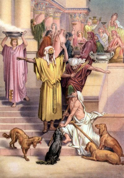De gelijkenis van de rijke man en de bedelaar Lazarus, jaren 50 door Gustave (after) Dore