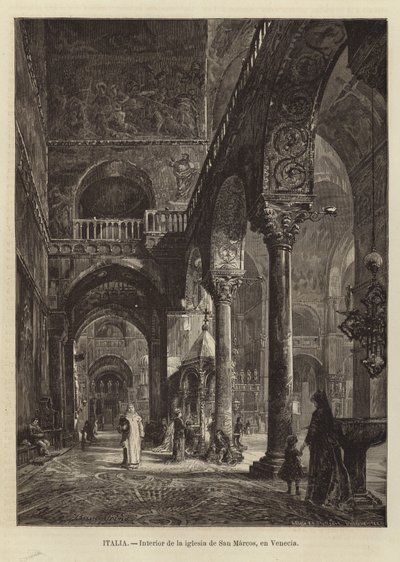 Interieur van de Basiliek van San Marco in Venetië door Gustave Bauernfeind