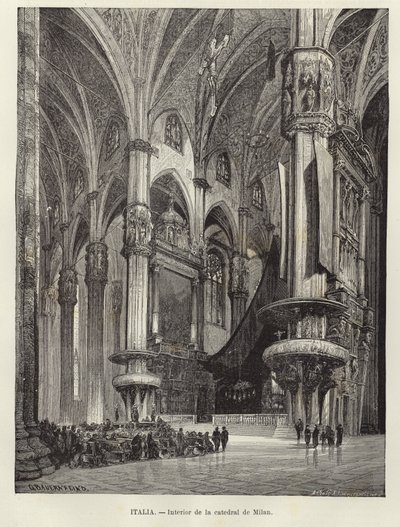 Interieur van de kathedraal van Milaan door Gustave Bauernfeind