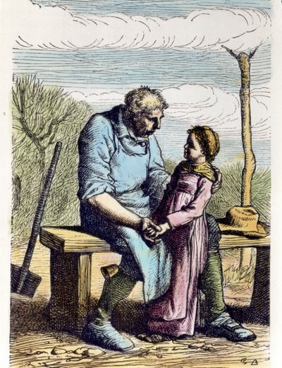 Cosette had toestemming uit Les Miserables. 1865 (gravure) door Gustave Brion